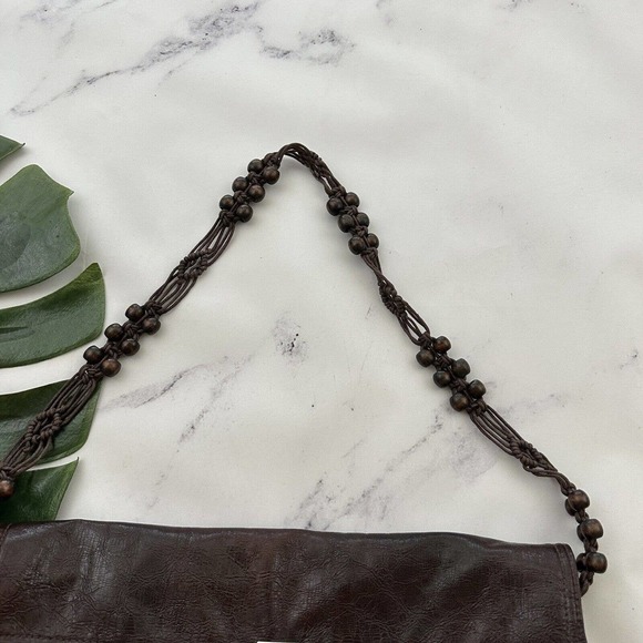 Lulu Townsend Vintage Y2k Shoulder Bag Purse Brown Leather Crochet Beaded Strap - Picture 2 of 7